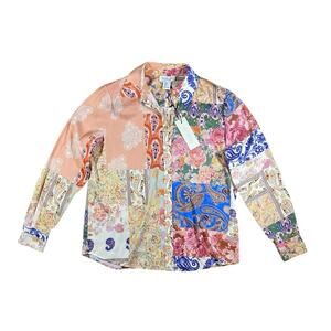 Rachel Zoe Paisley Patchwork Satin Button Shirt NWT - S